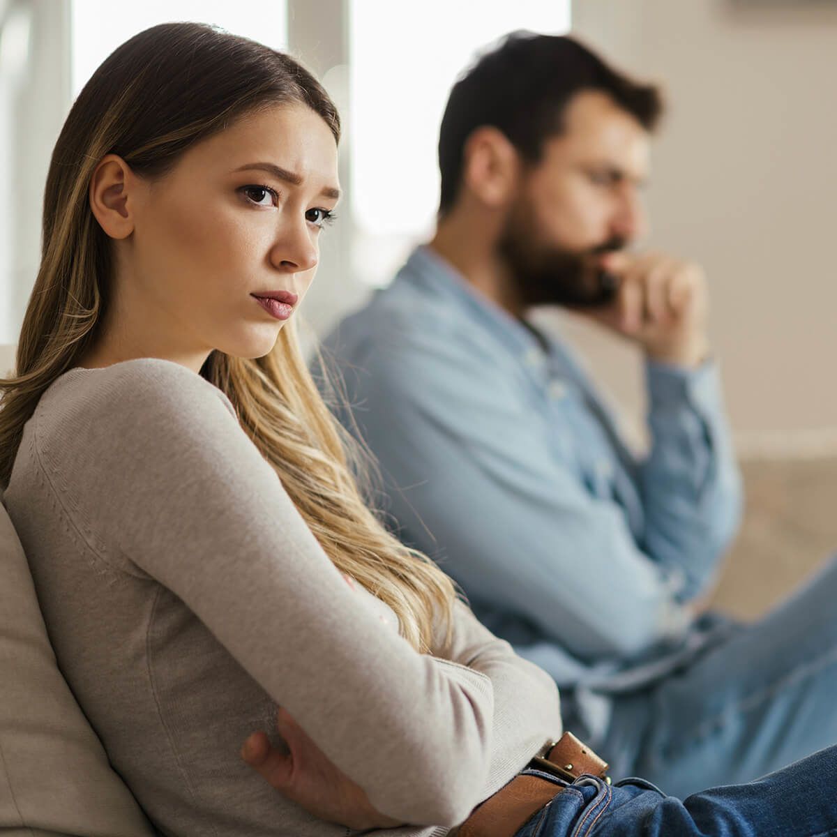 Woman upset at her husband