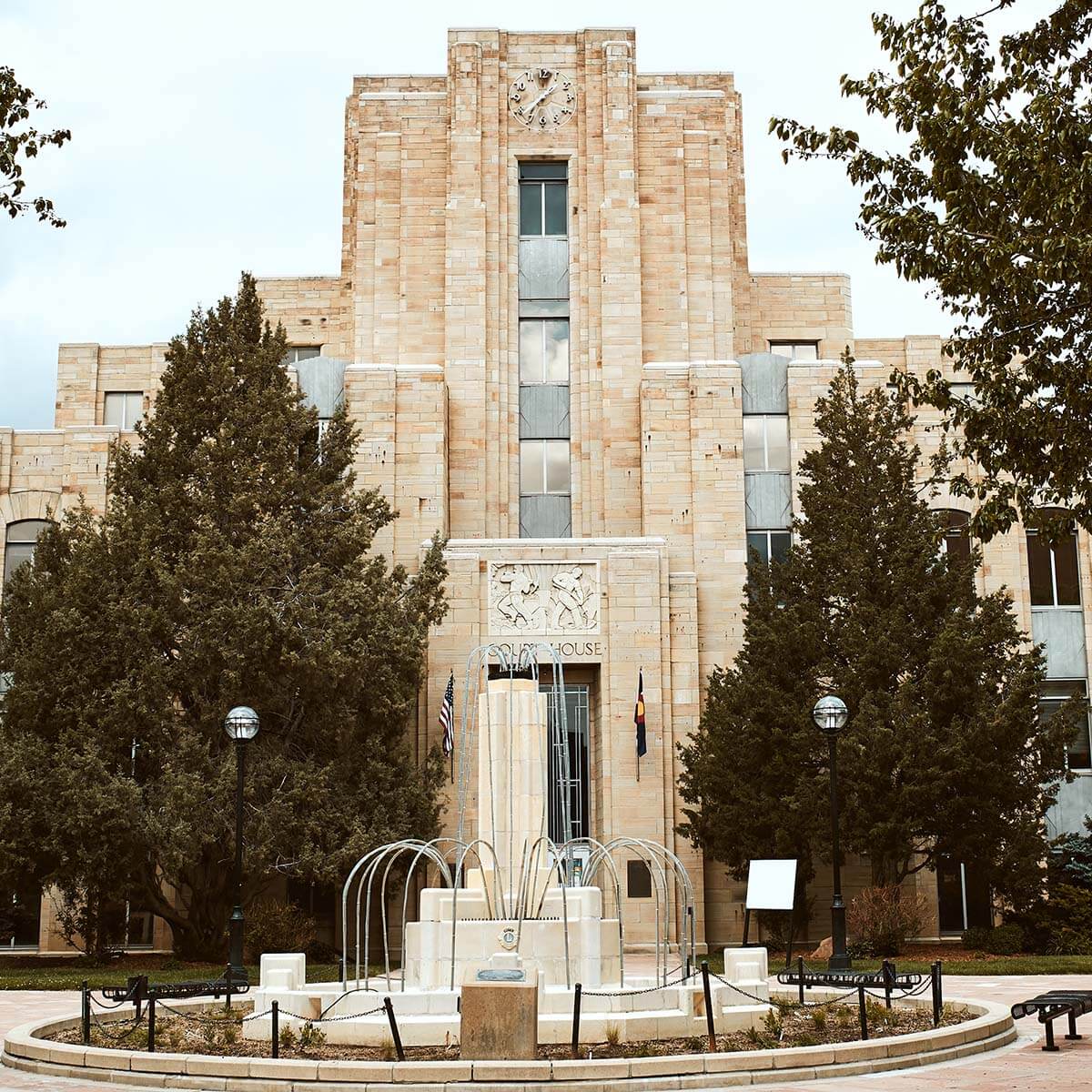 Exterior of Boulder Municipal Courthouse on Pearl Street Mall in Boulder, Colorado