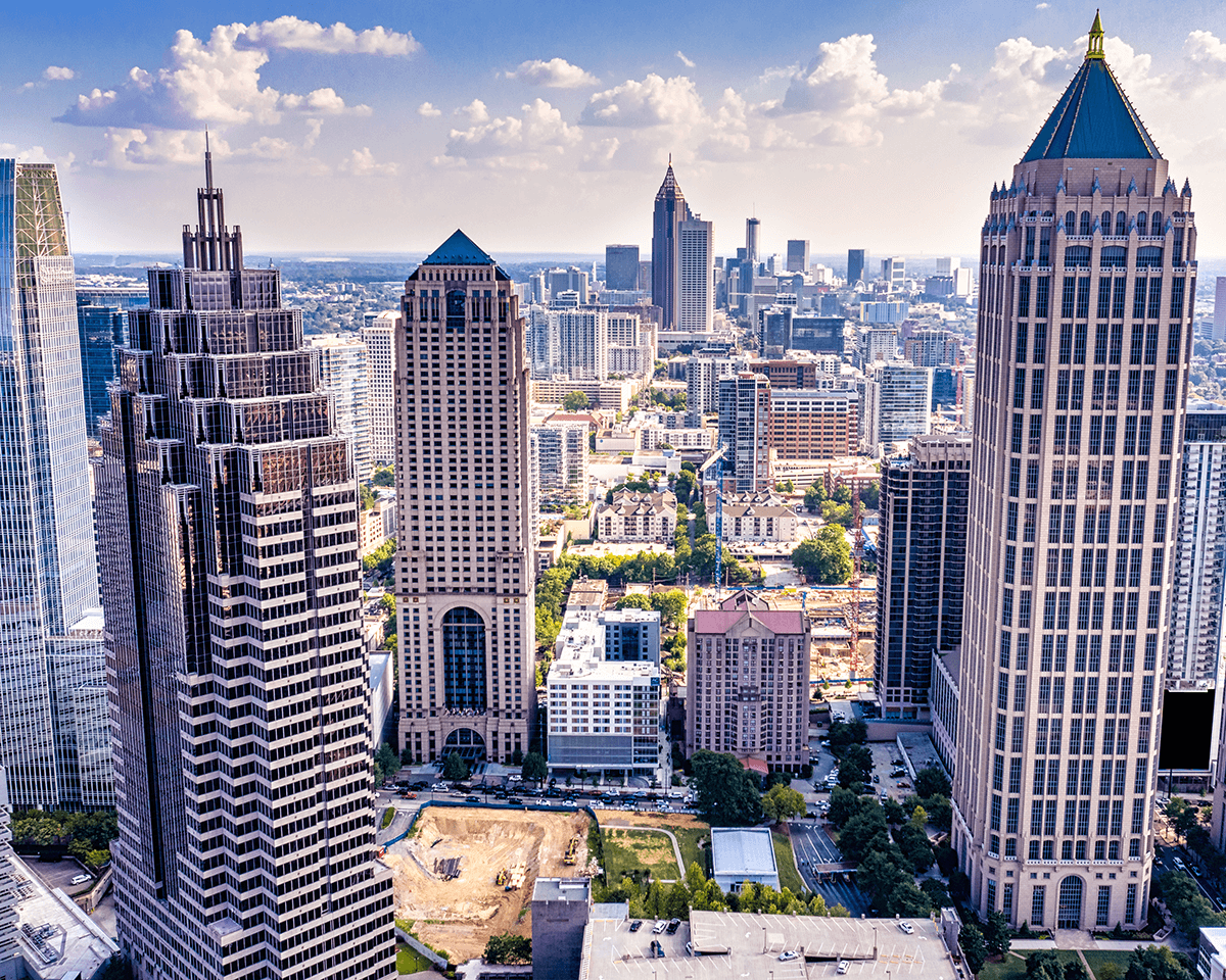 Aerial view downtown Atlanta skyline