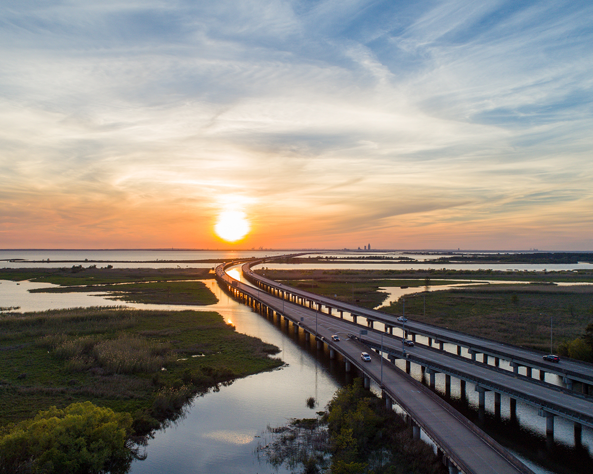 Sunset over Mobile Bay in Alabama.