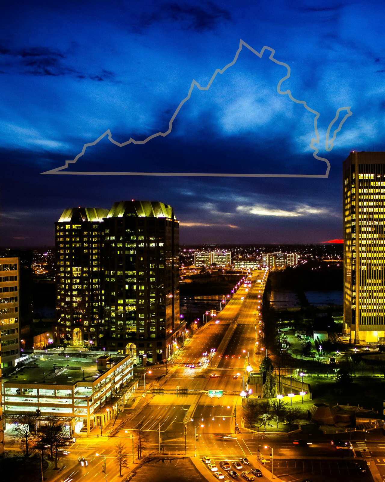 Image of Richmond, VA at night time.