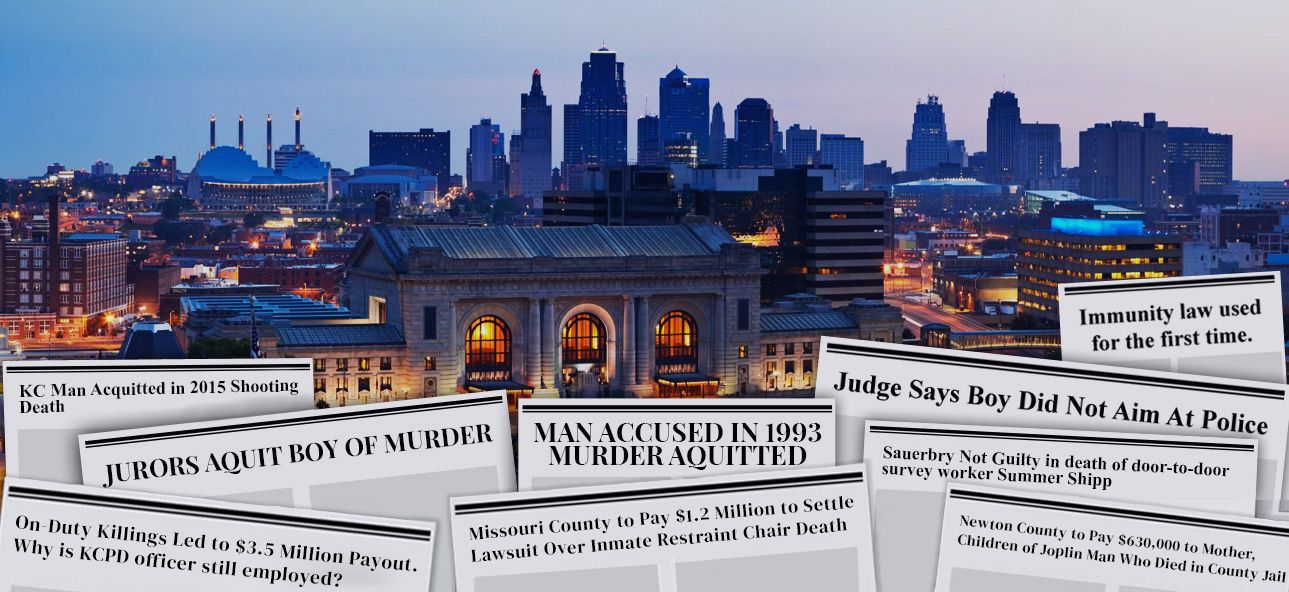 Kansas City skyline surrounded by news articles