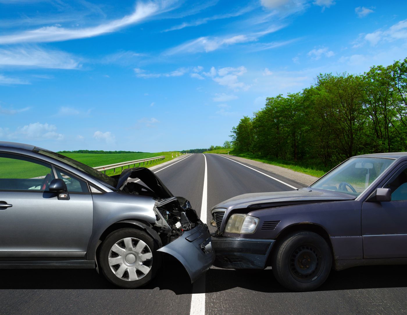 Two Cars Hitting Each Other on Road