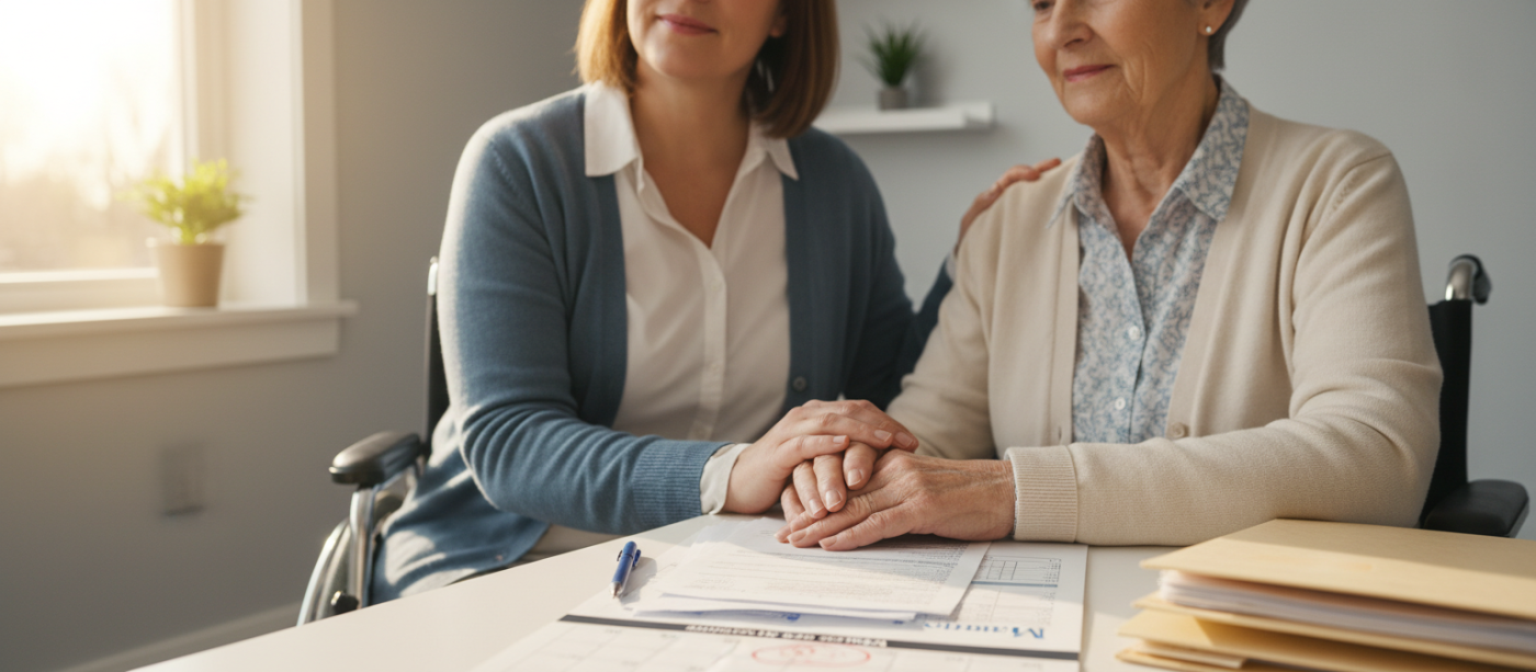 caregiver-wheelchair-medical-bills-organized-table
