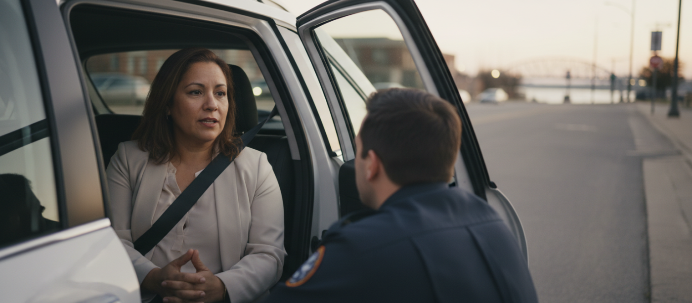 woman-backseat-rideshare-speaking-to-responder-dusk