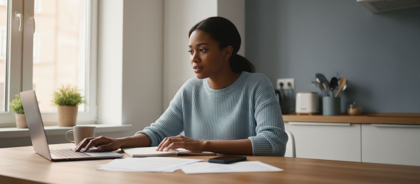 mother-reviewing-documents-kitchen-table