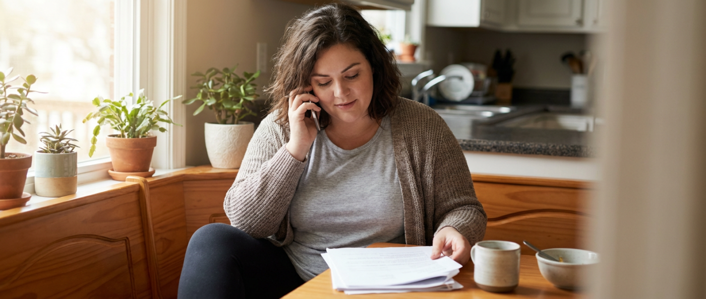 working-mother-reviewing-documents-kitchen