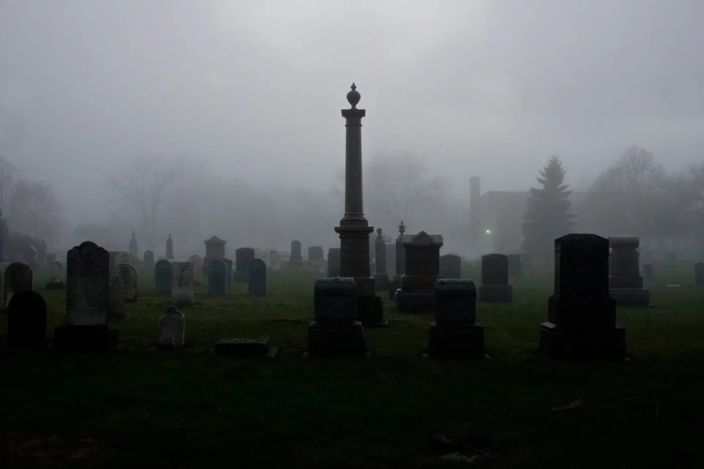 Dull photo of a cemetery