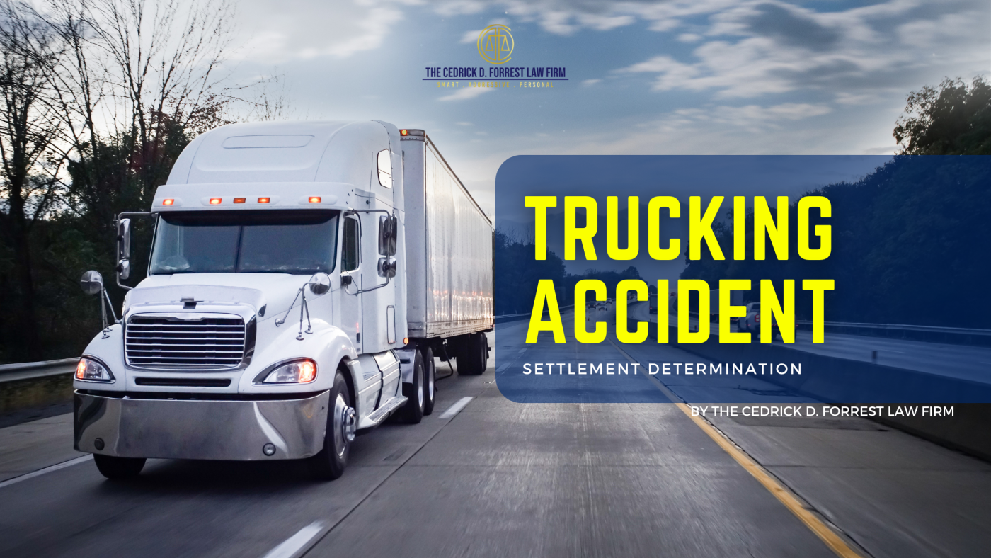 mage of an 18-wheeler truck driving on a Texas highway. The text overlay reads "trucking accident settlement discrimination," suggesting a legal settlement related to a discriminatory action in the trucking industry.