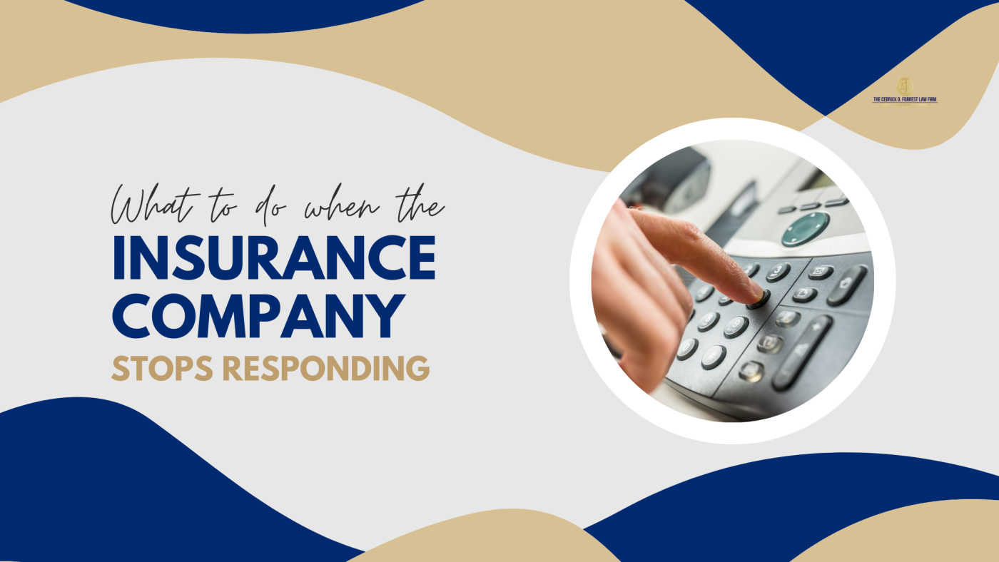 image of a main pressing numbers on a desk phone with the words "what to do when the insurance company stops responding" overlaid