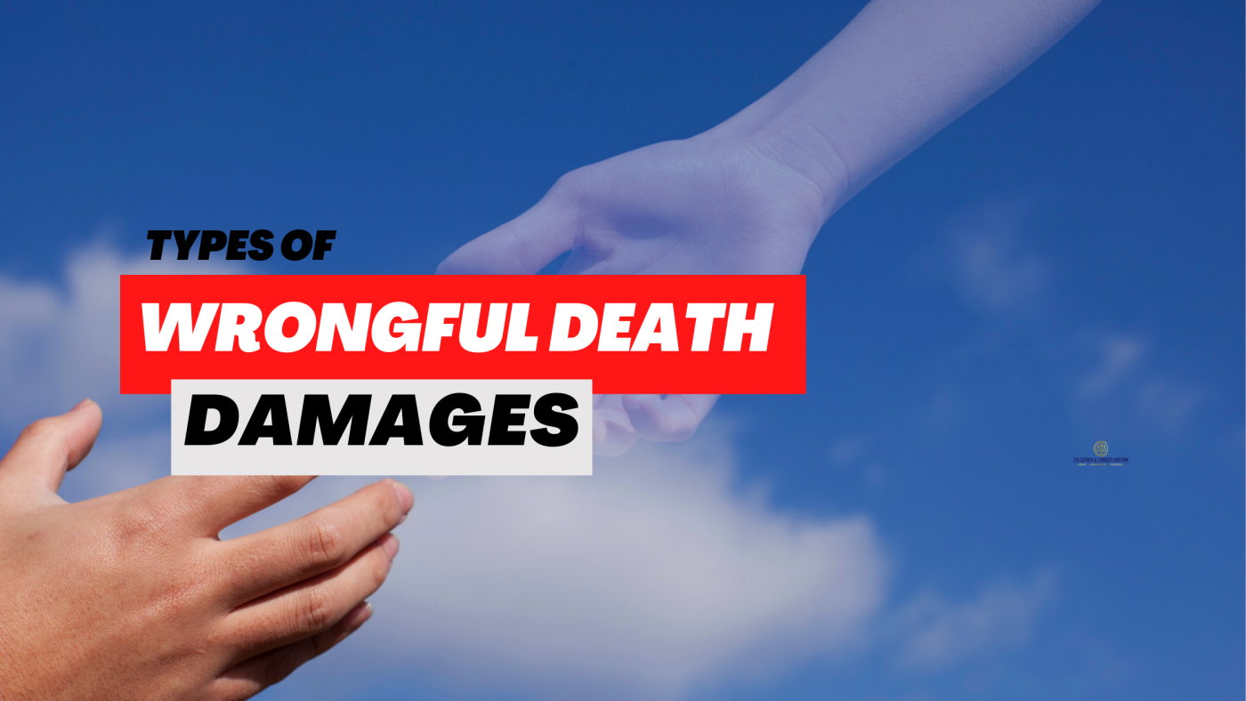 Image of a hand reaching towards a ski with another hand reaching from the ski, with the text "types of wrongful death damages" overlaid.
