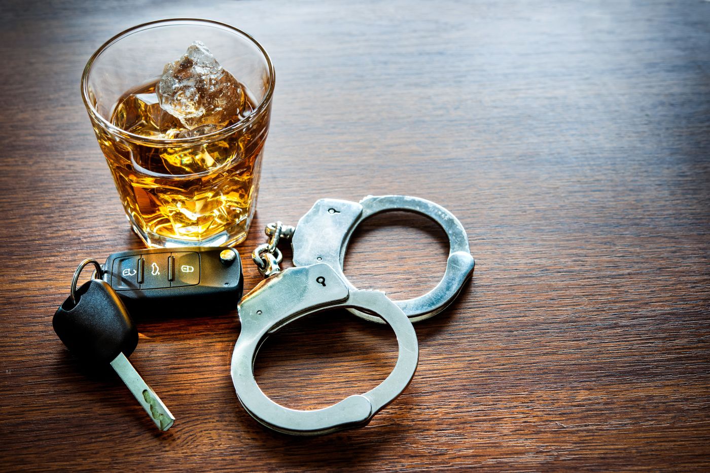 Handcuff, Car Keys and Glass of Alcohol