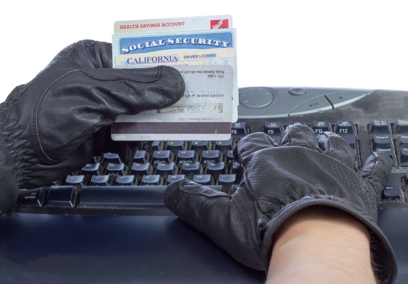 Hands with gloves using other person identity to login