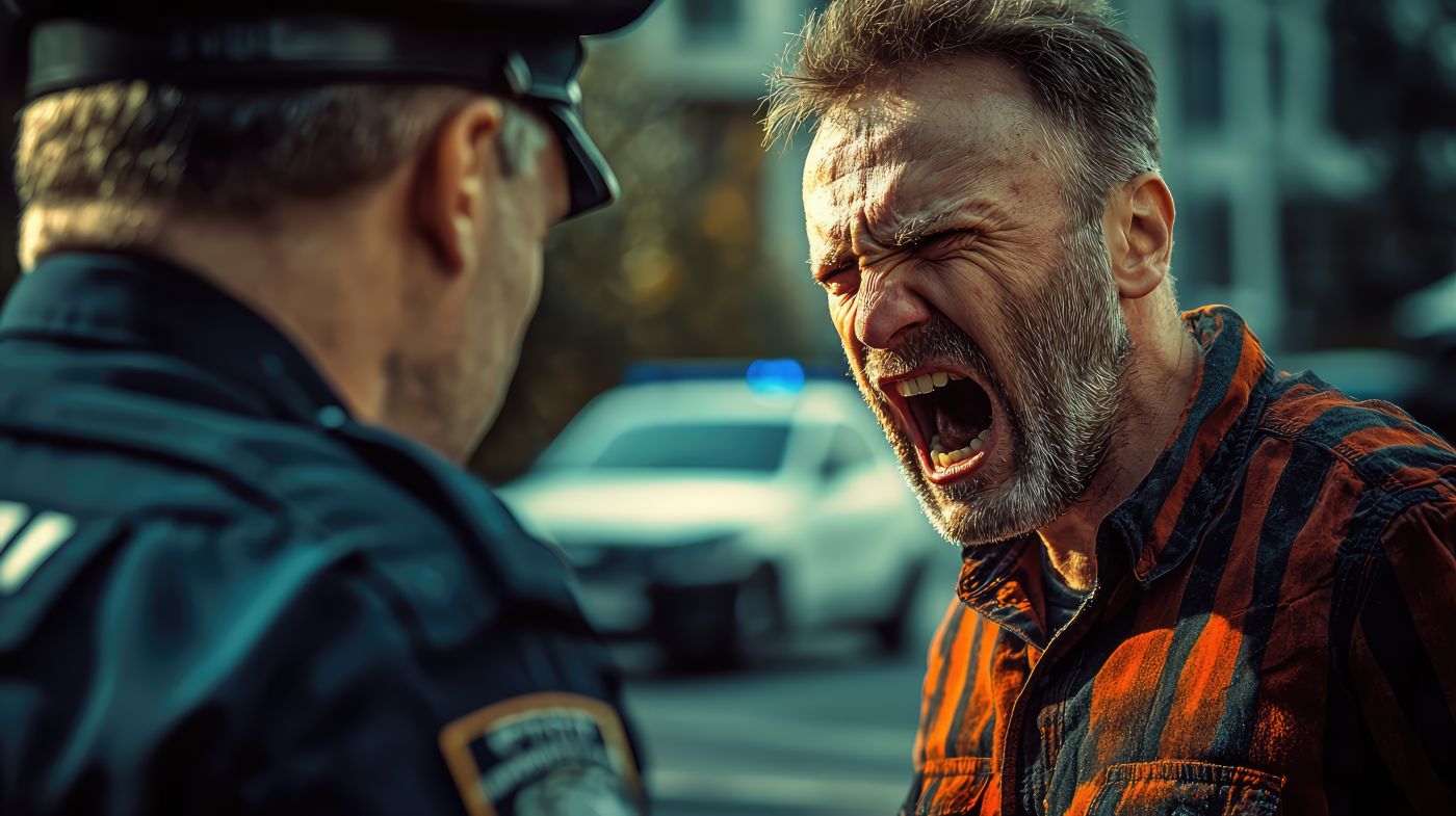 Man yelling at police officer