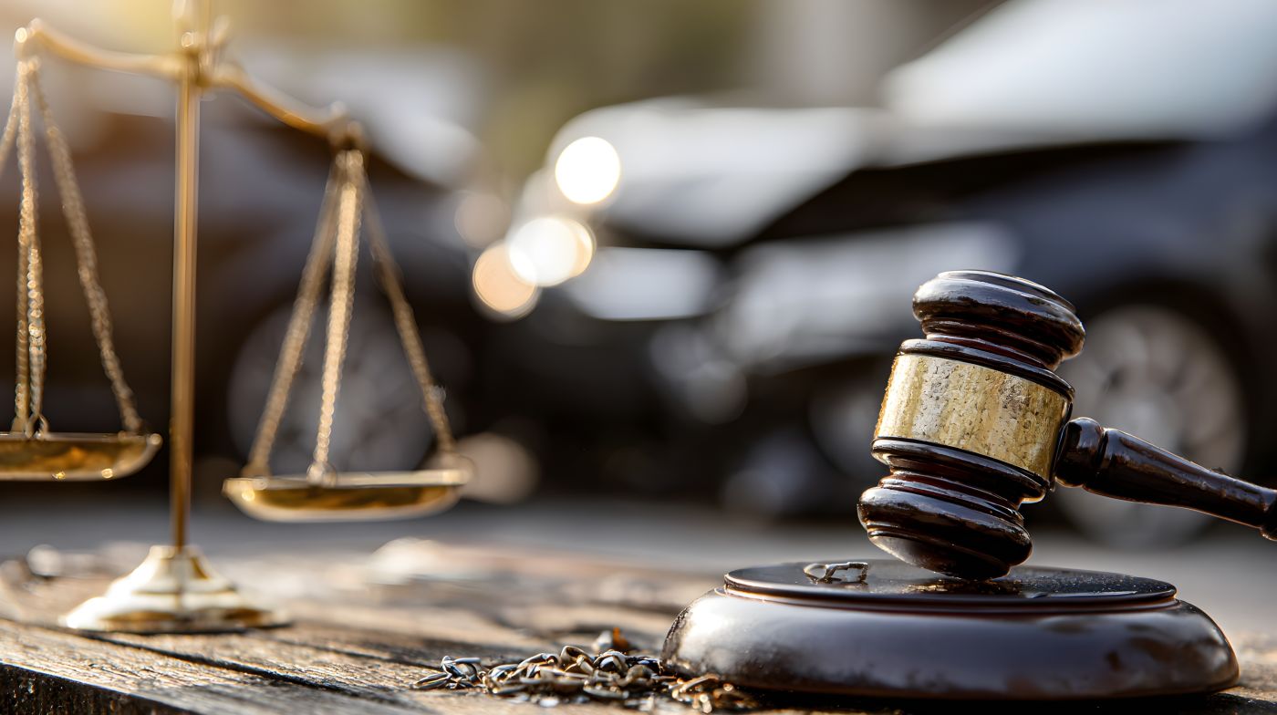 Gavel and Scale on Car Wreck site