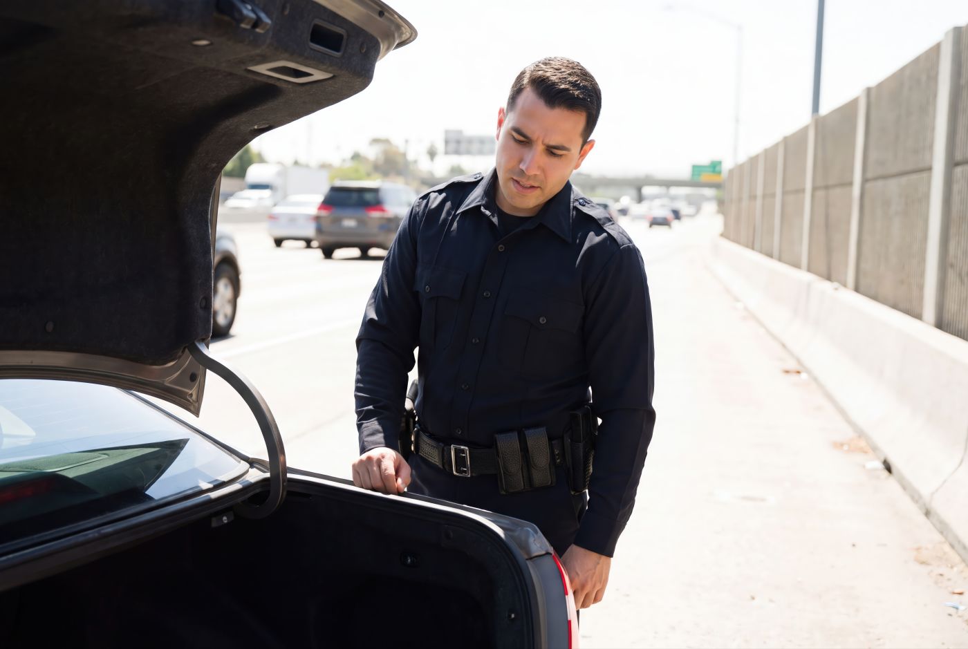 Police searching car trunk