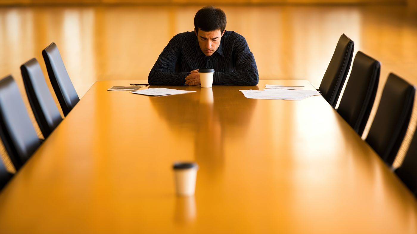 Man sitting at empty conference table