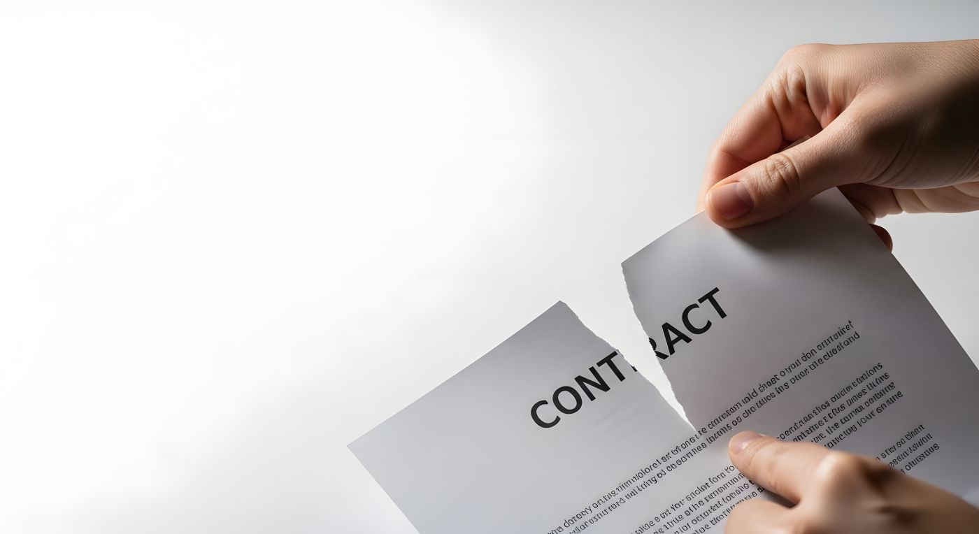 Hands tearing a business contract