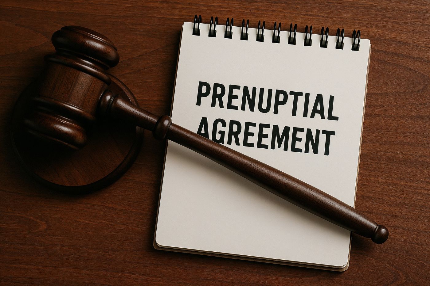Prenuptial Agreement Legal Document and Gavel in table