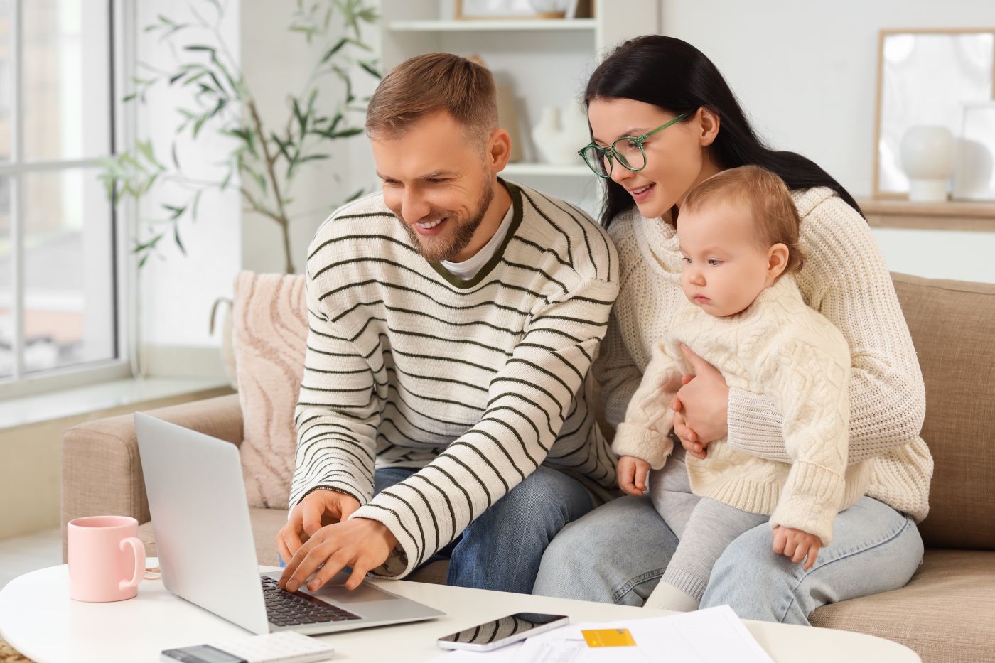 Couples with baby planning at home