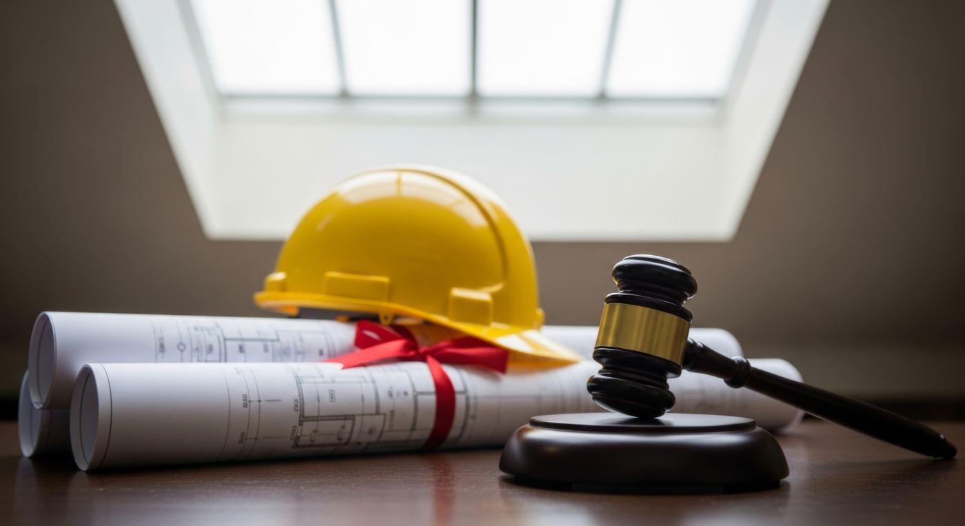Construction hard helmet with gavel on table