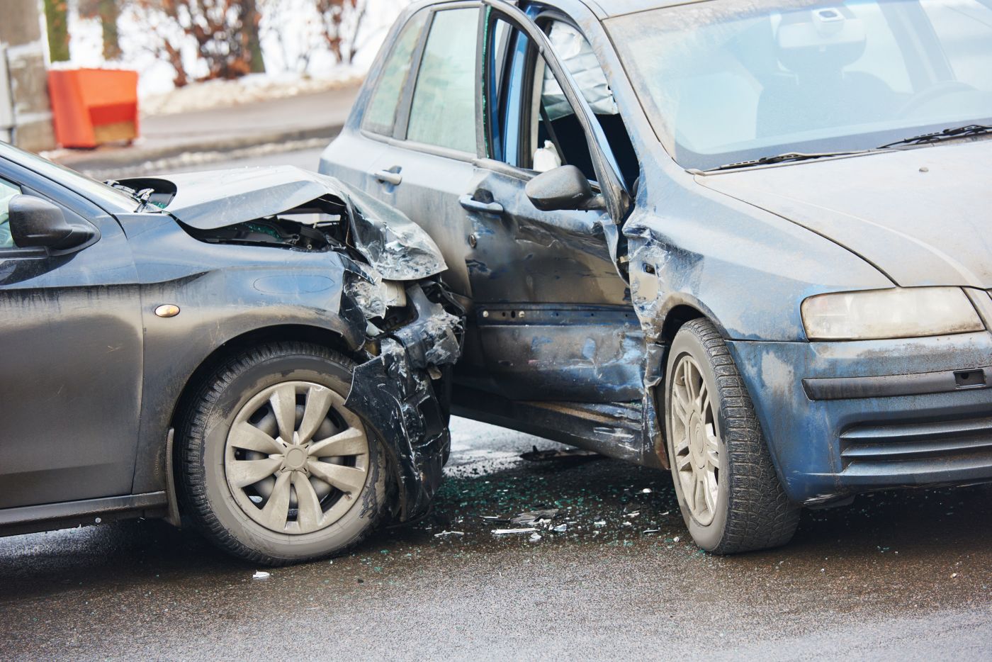 Severe car crash on road