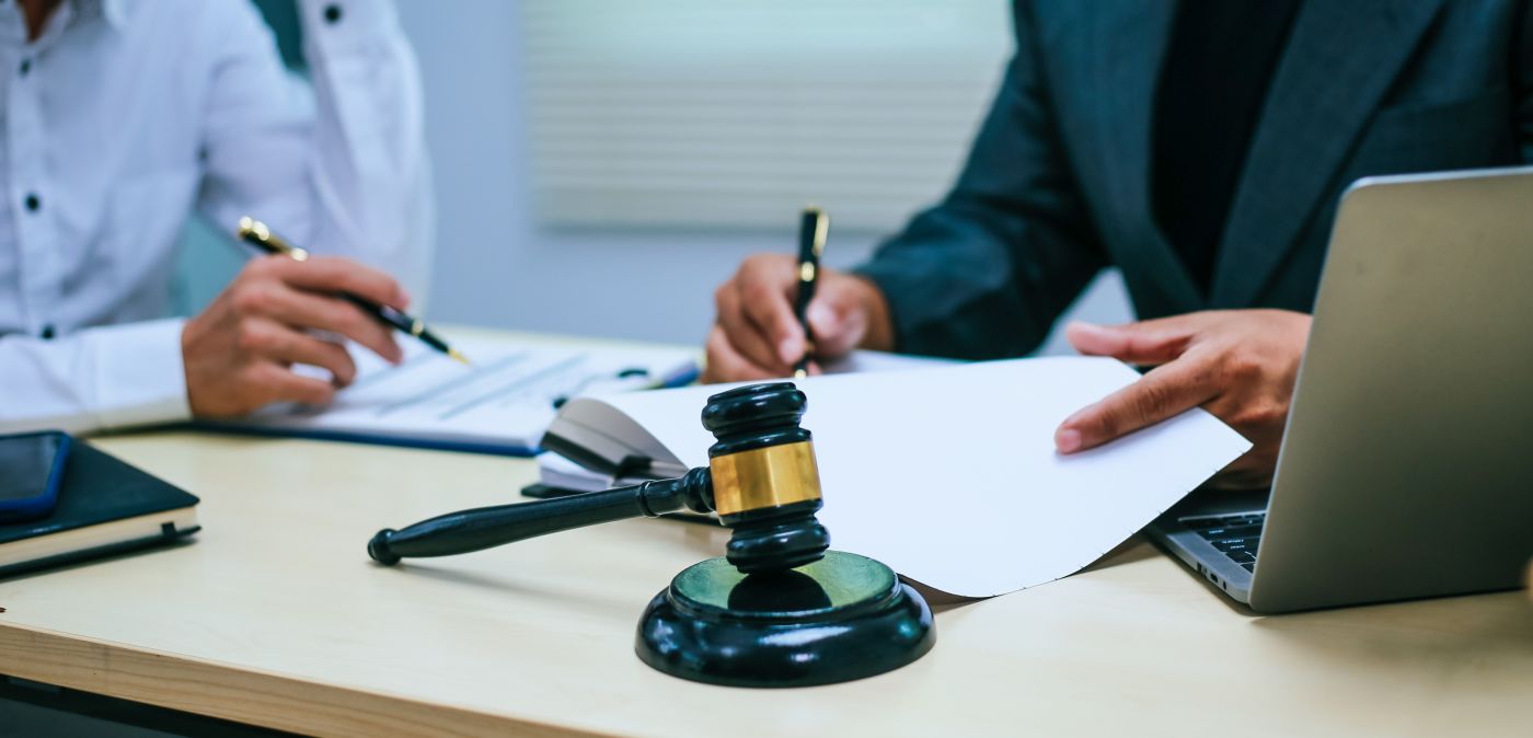 Lawyers consulting in office