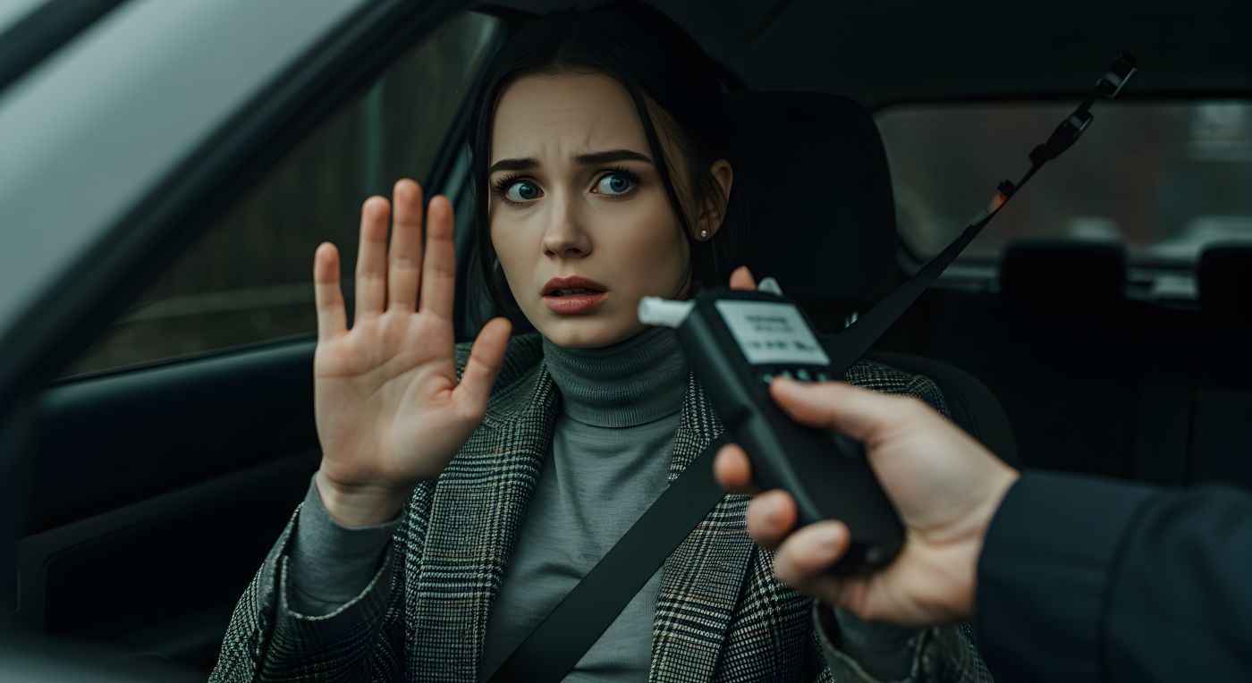 Woman Rejects Breathalyzer Test with Raised Hand