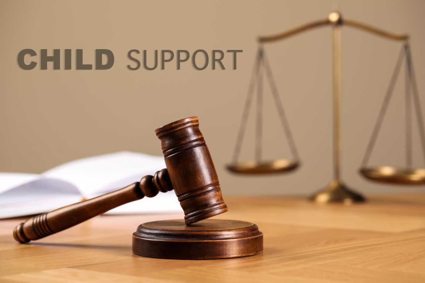Child support words with gavel and scale of justice