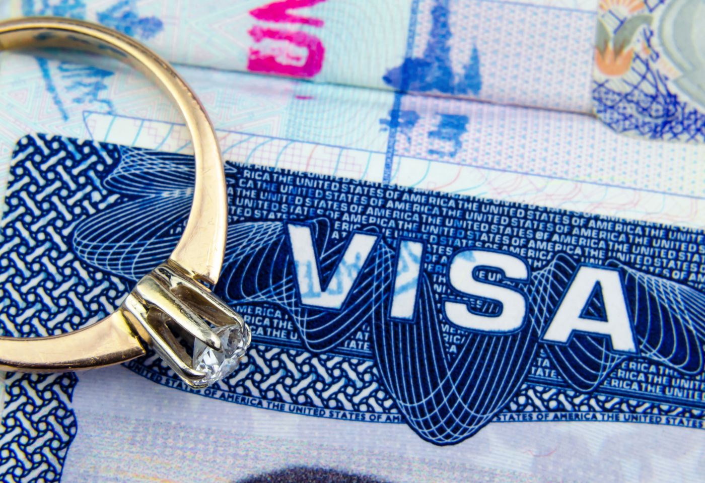 Ring near document with word Visa