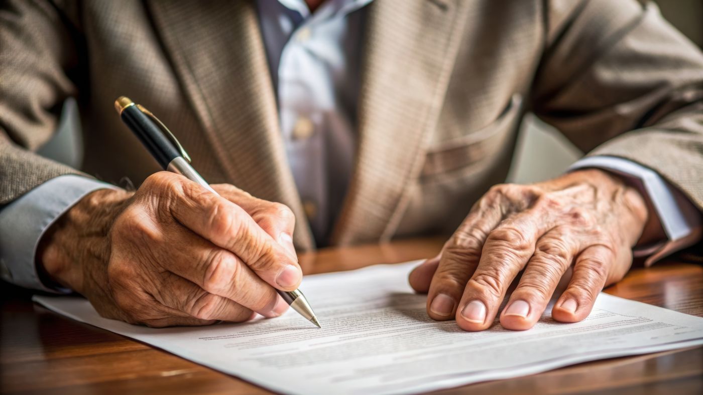 Old man signing will document