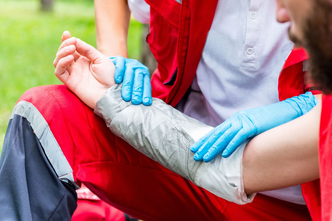 Paramedic treating burn victim