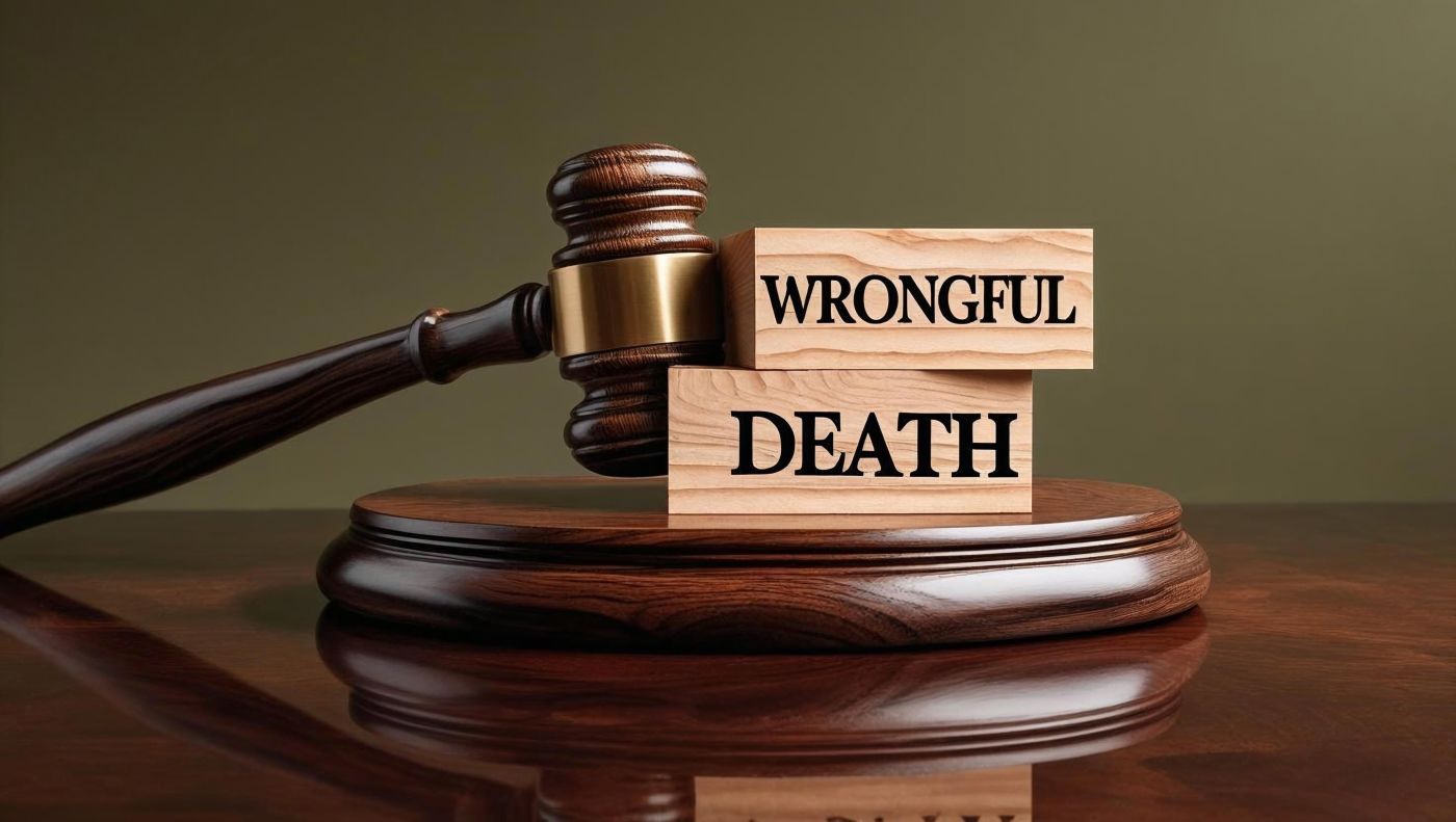 Wooden block with words wrongful death and gavel