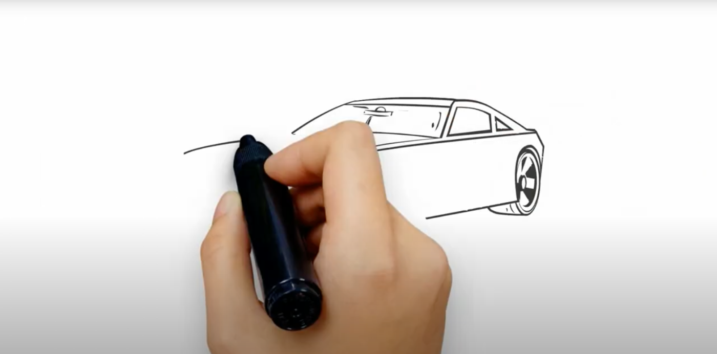 A hand drawing a car.