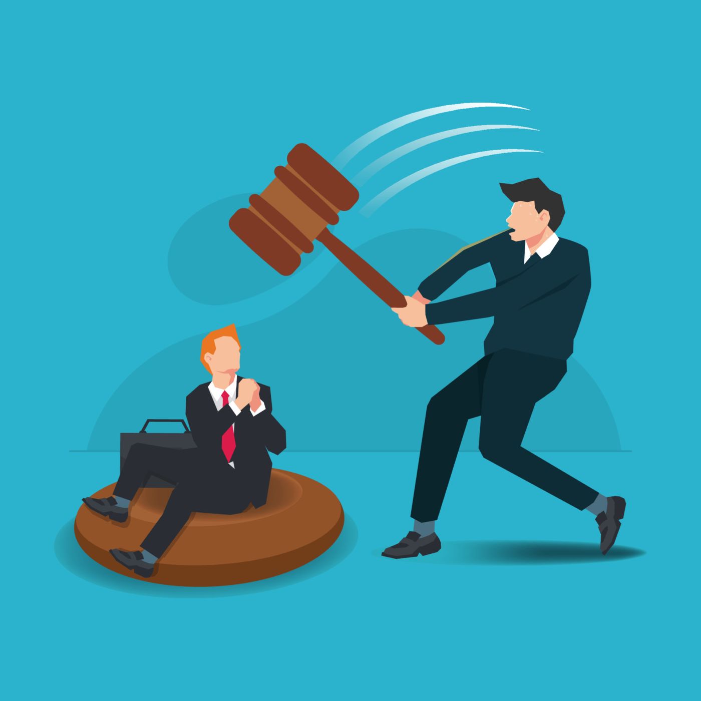 Businessman holds a big gavel for justice