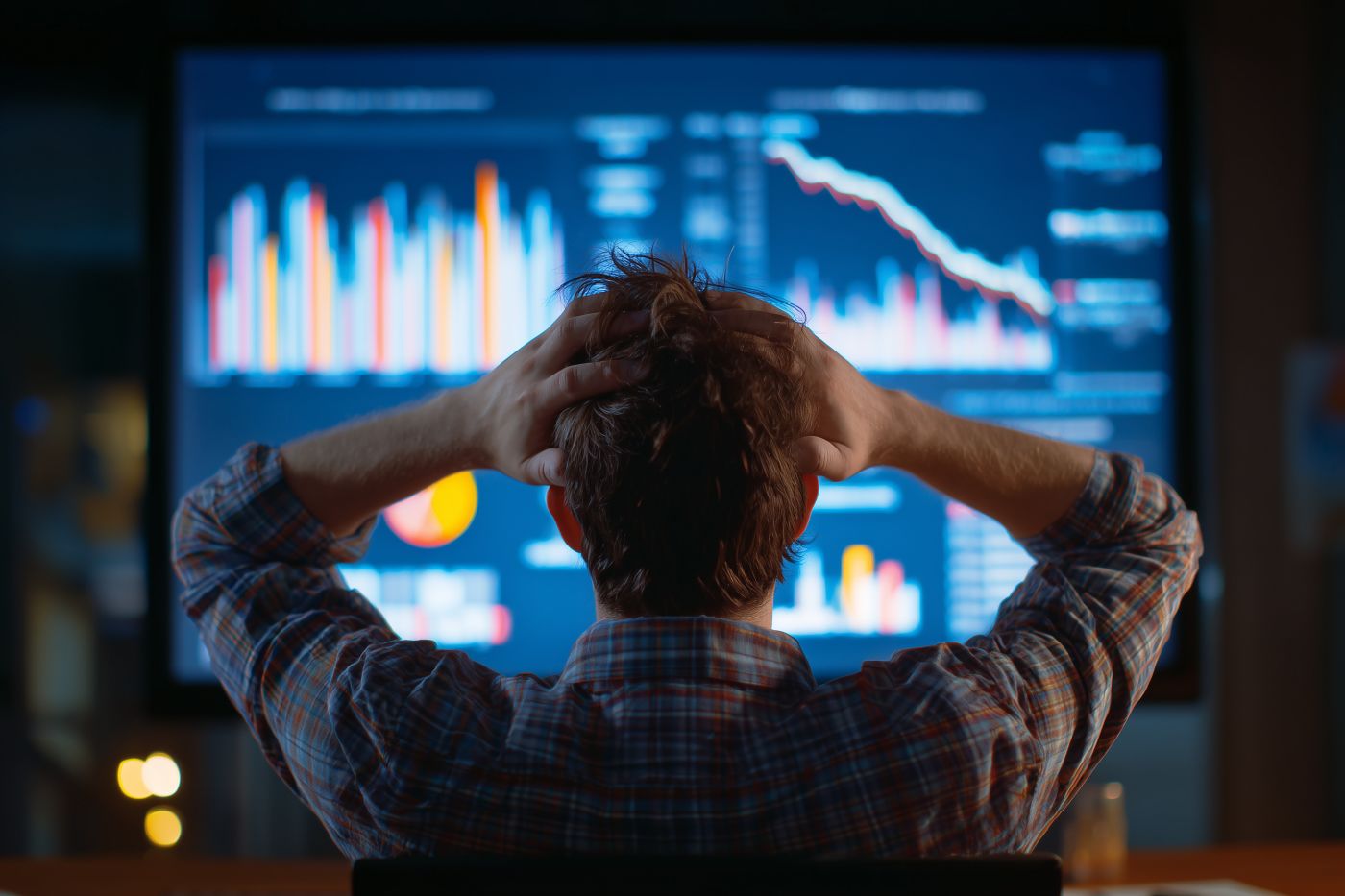 Shocked investor looking at declining stock prices