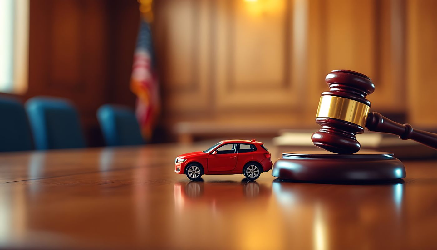 Model car with gavel in courtroom