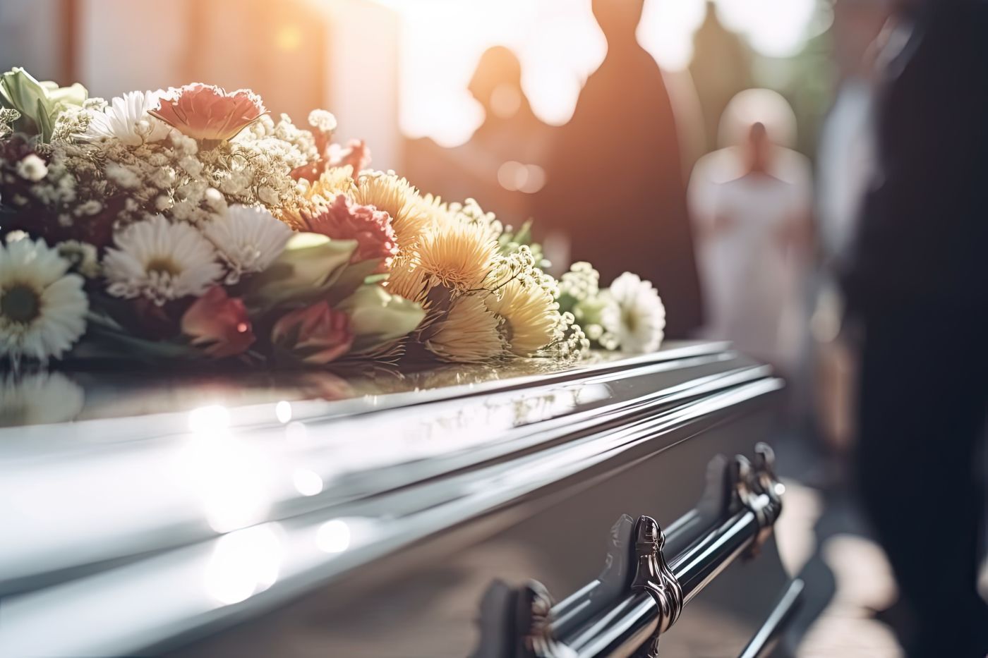Flowers on coffin at funeral
