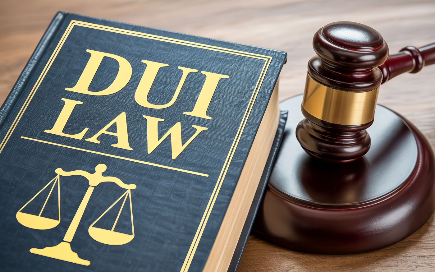DUI Law Book and gavel in table