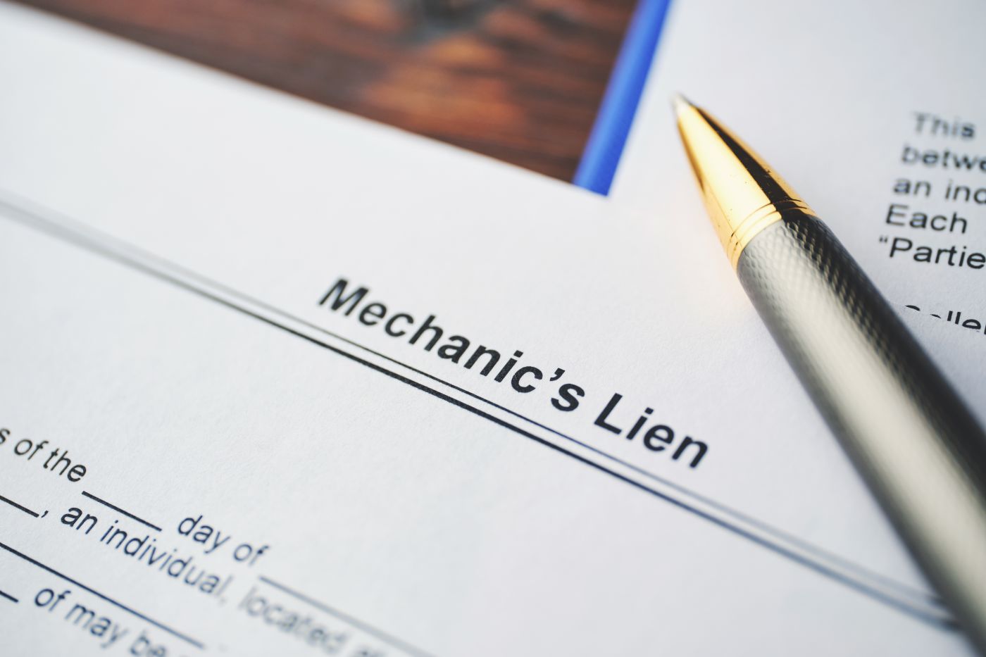 Mechanic Lien legal document on table