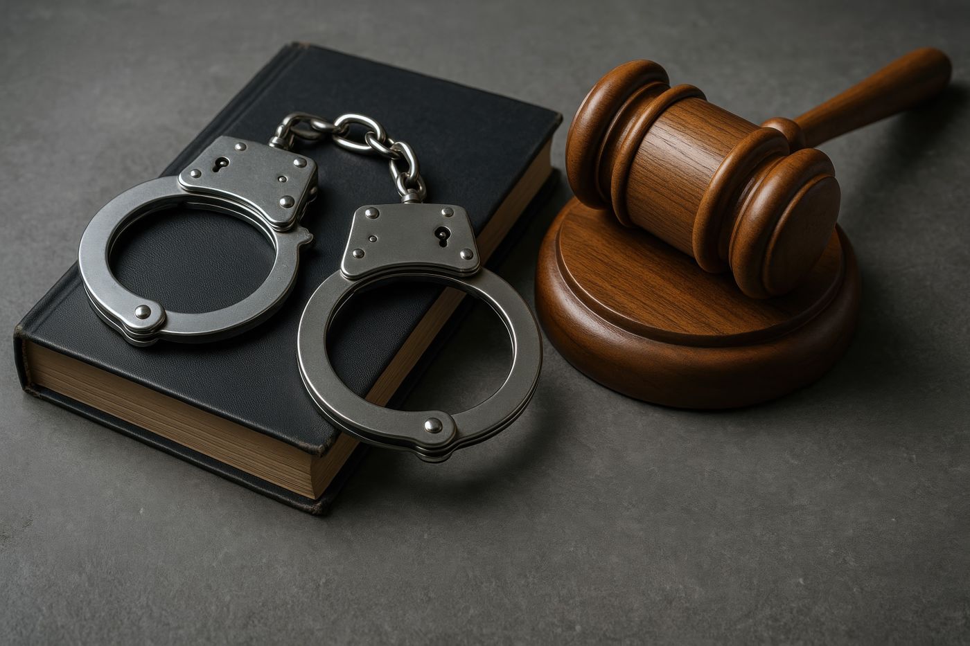 Gavel and Handcuff on table