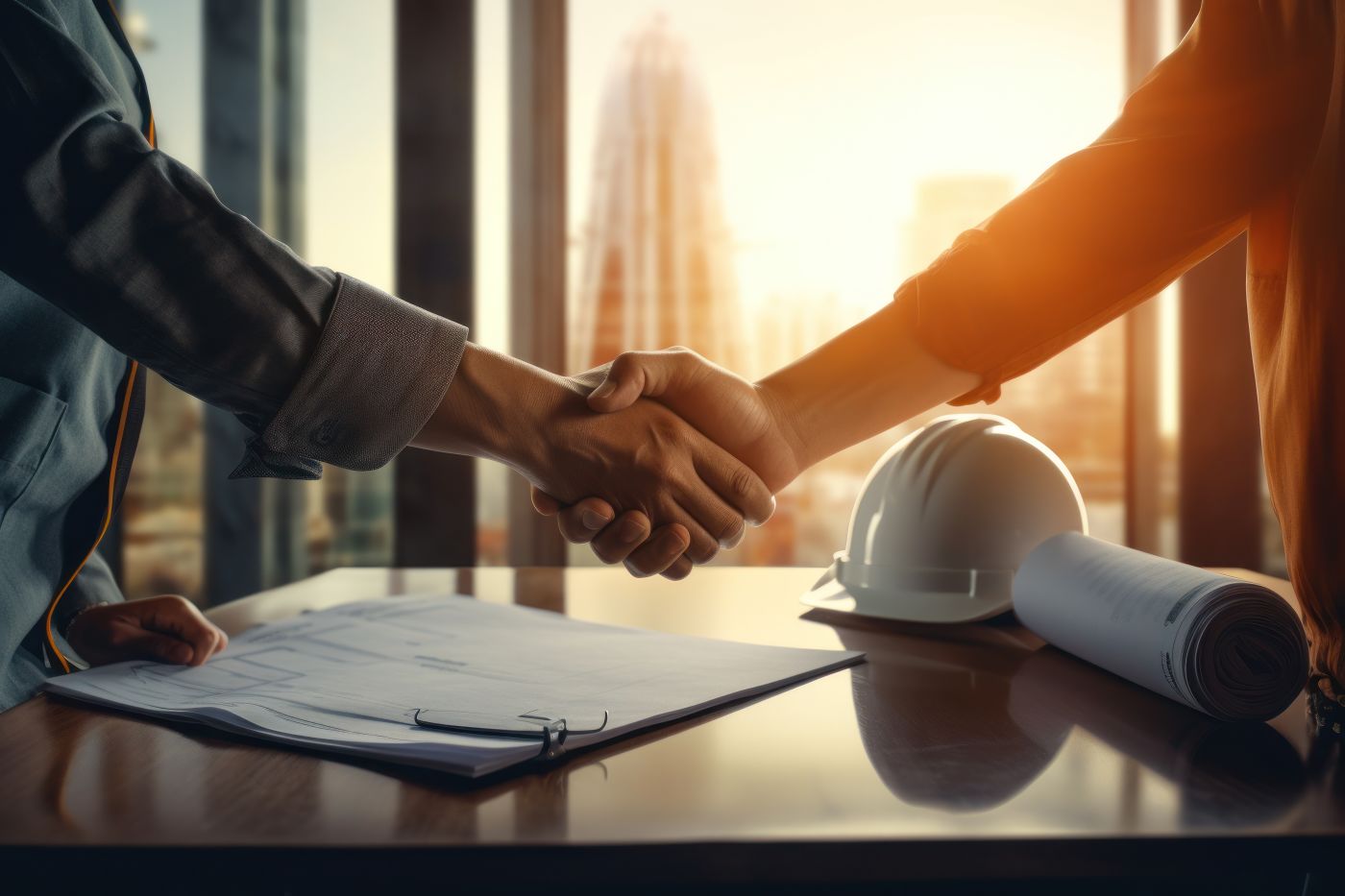 Client and contractor shaking hands after agreement