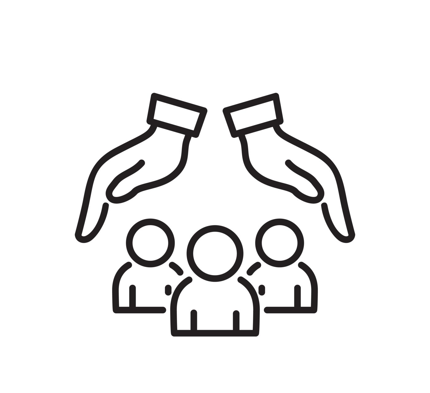 family being guarded by two hands