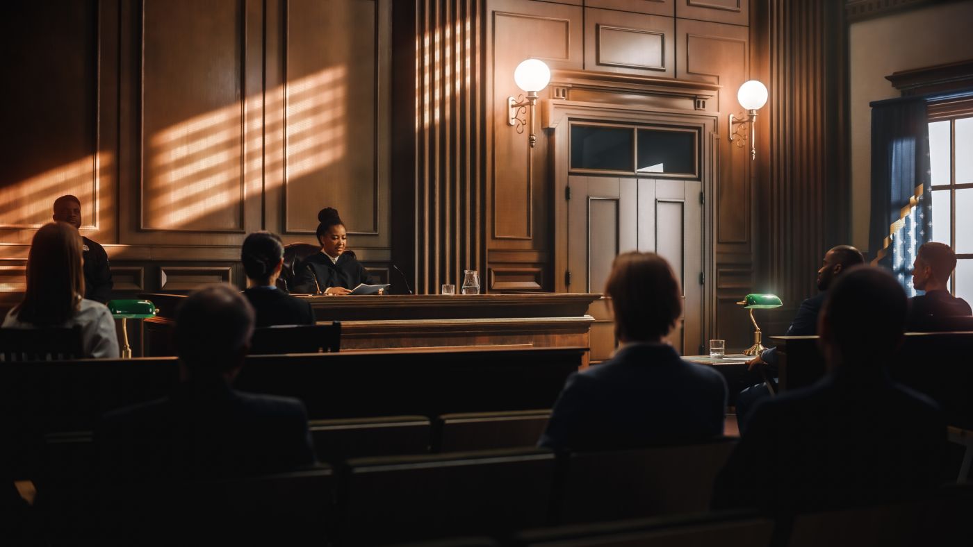 Judge passing sentence in a courtroom