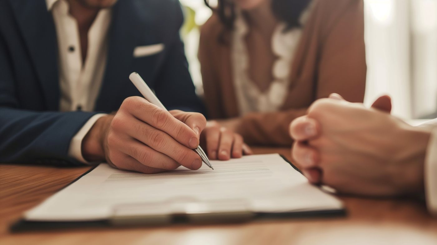 Couples signing prenup/postnup document