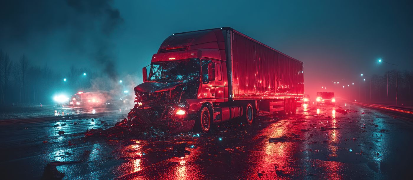 Truck accident on road during night time