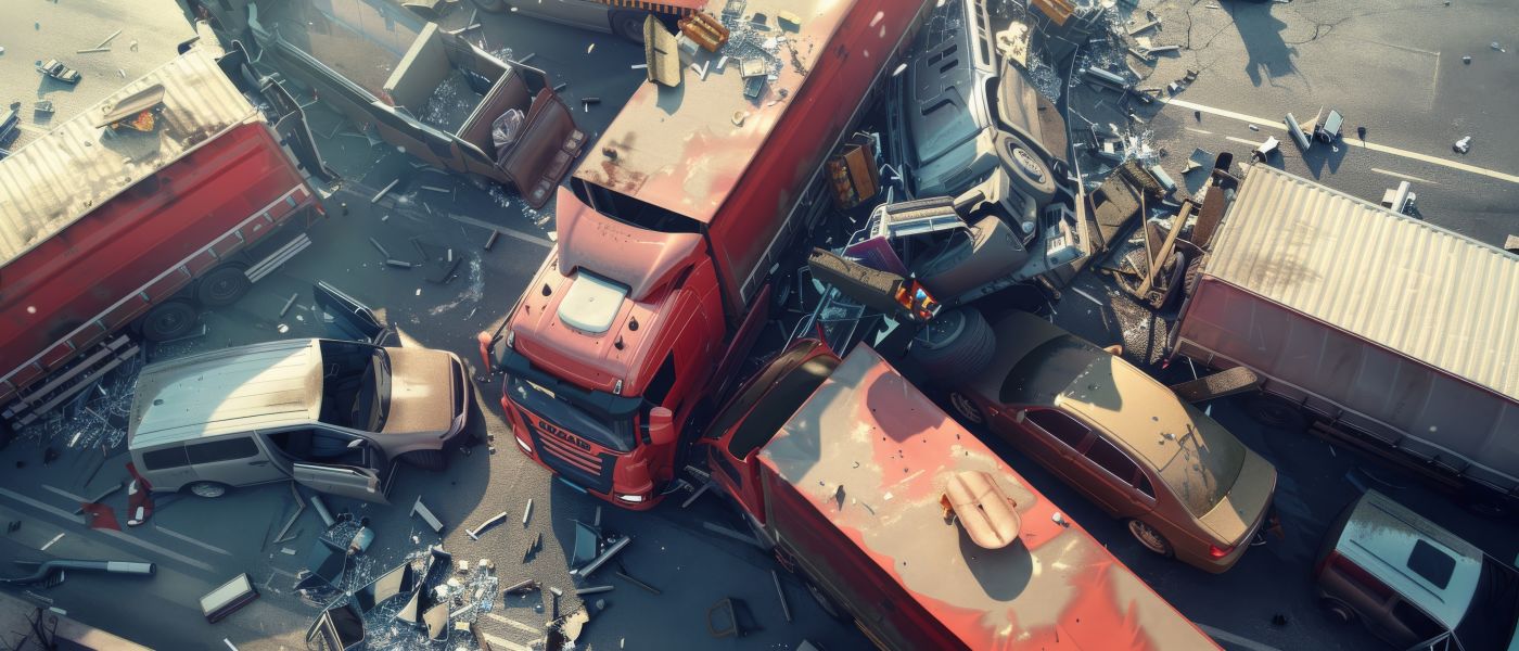 Overhead view of traffic accident involving multiple vehicles