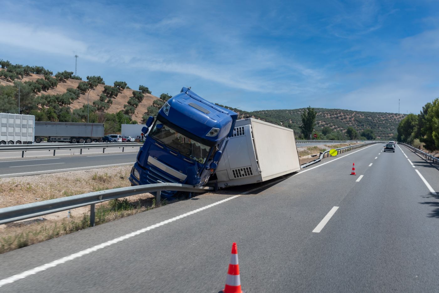 Overturned truck on highway