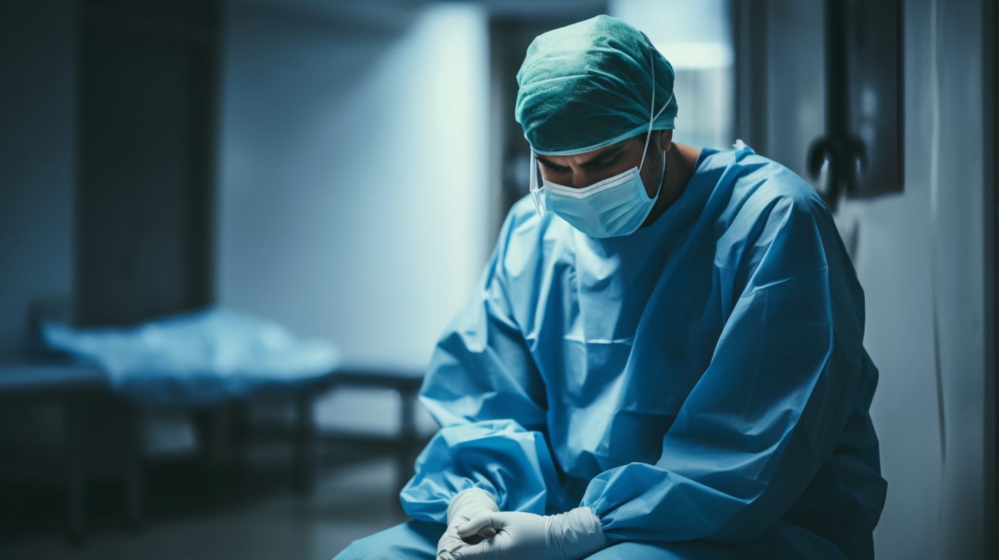 Worried surgeon after failed surgery