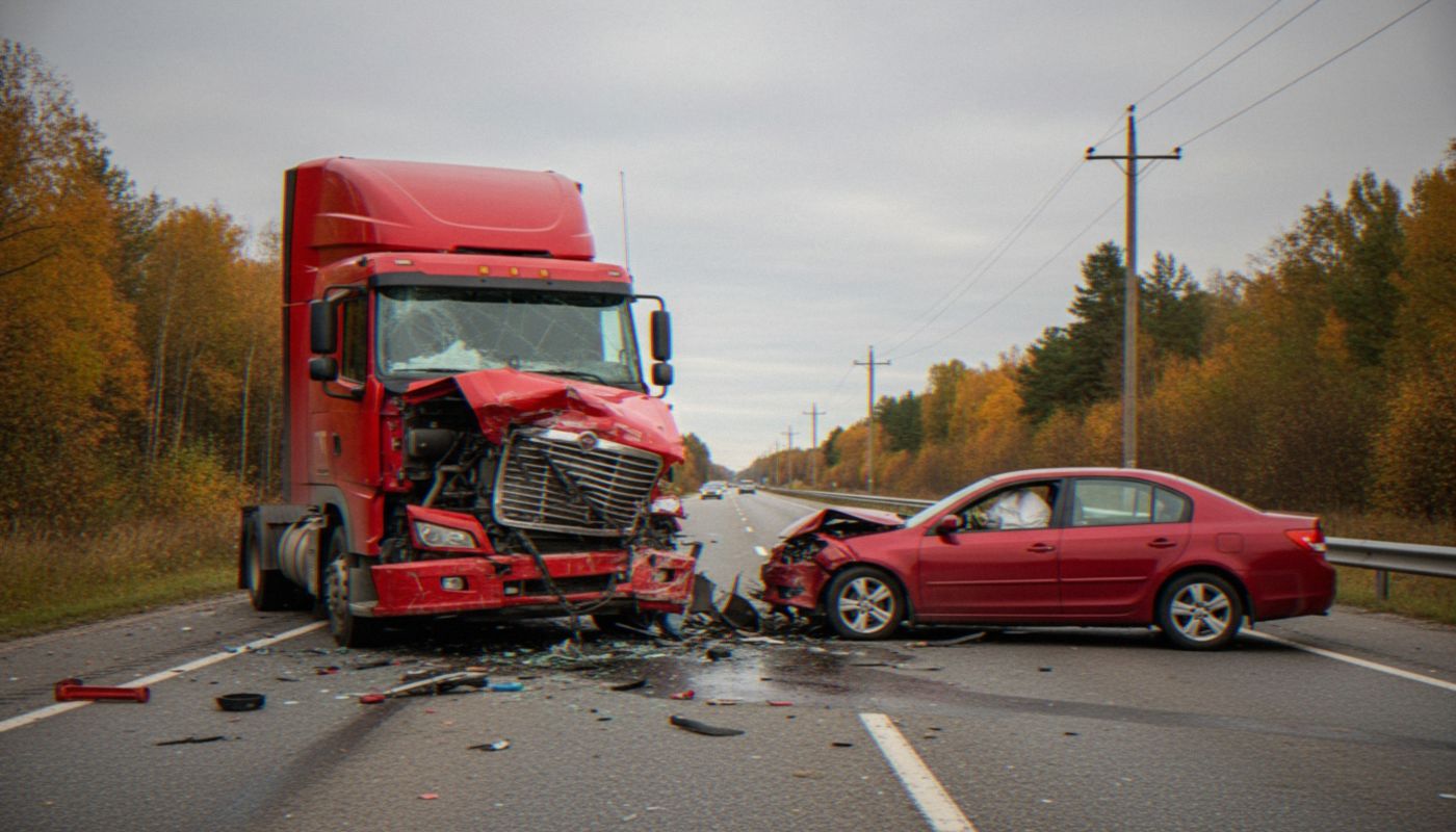 Semi-Truck collision with car in highway